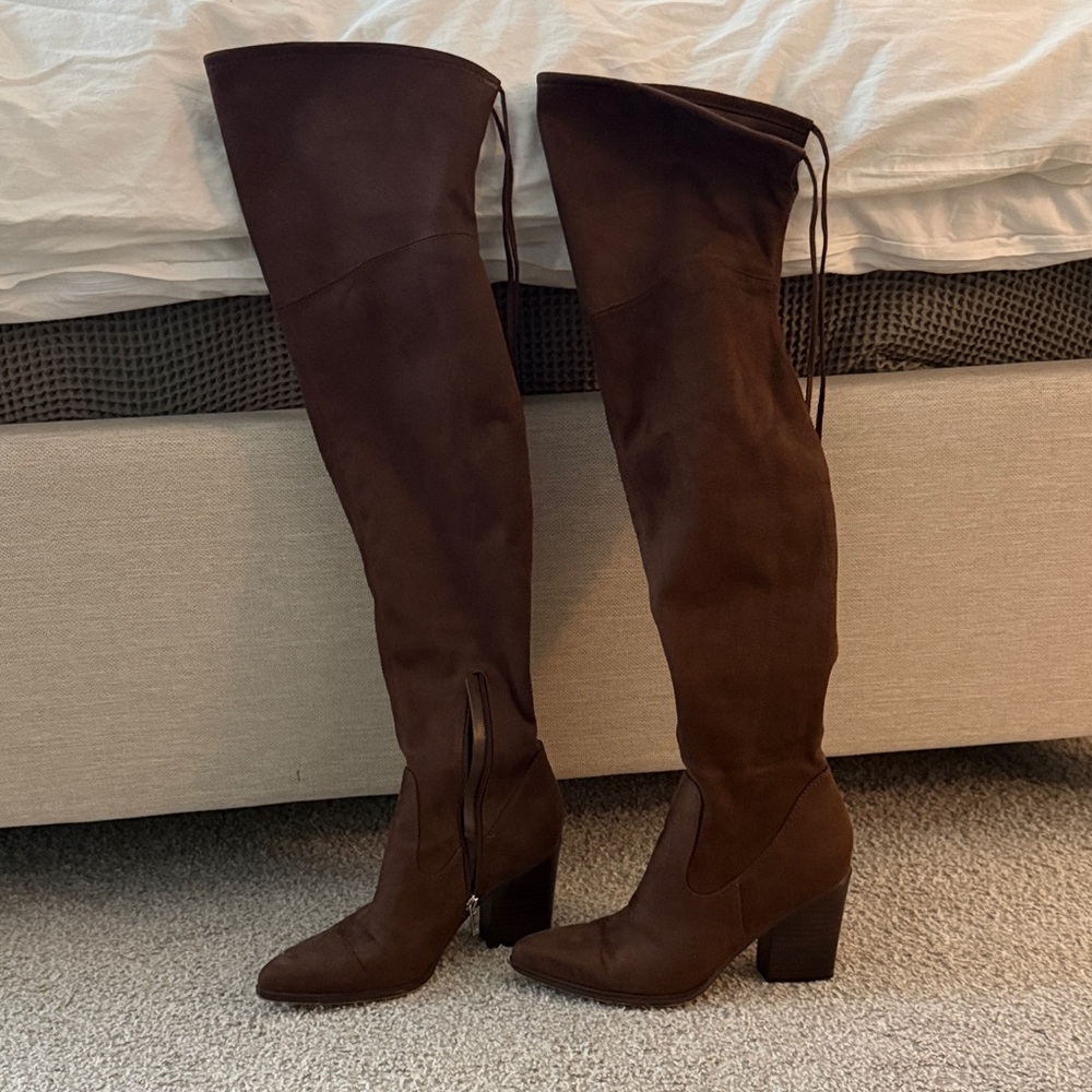 Marc Fisher Tall Brown Suede Block Heel Over-the-Knee Boots